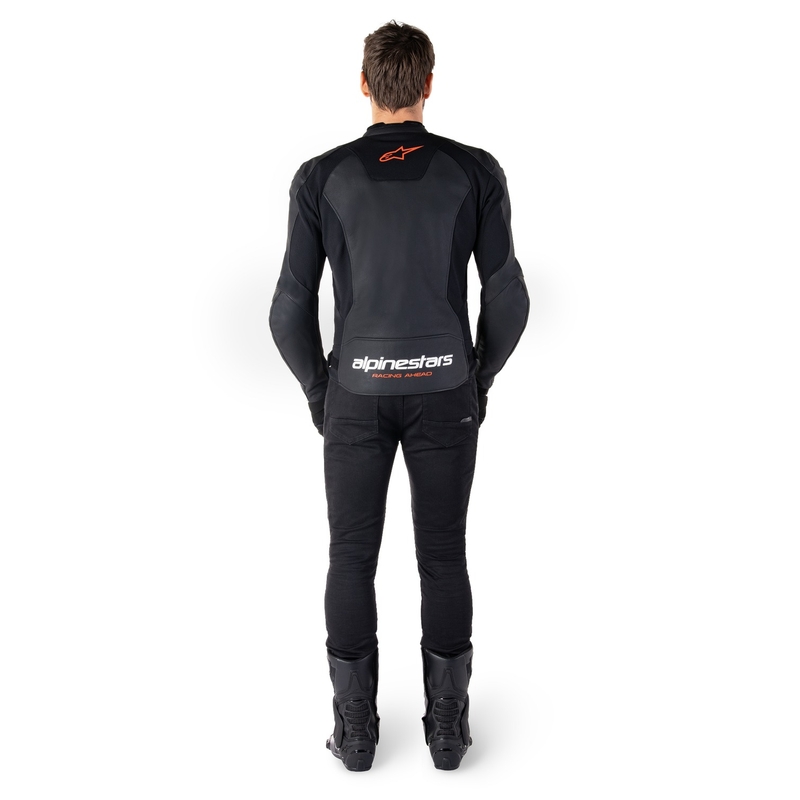 Usnjena motoristična jakna Alpinestars Faster 3 črno-fluo rdeča