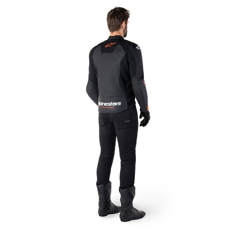 Usnjena motoristična jakna Alpinestars Faster 3 črno-fluo rdeča