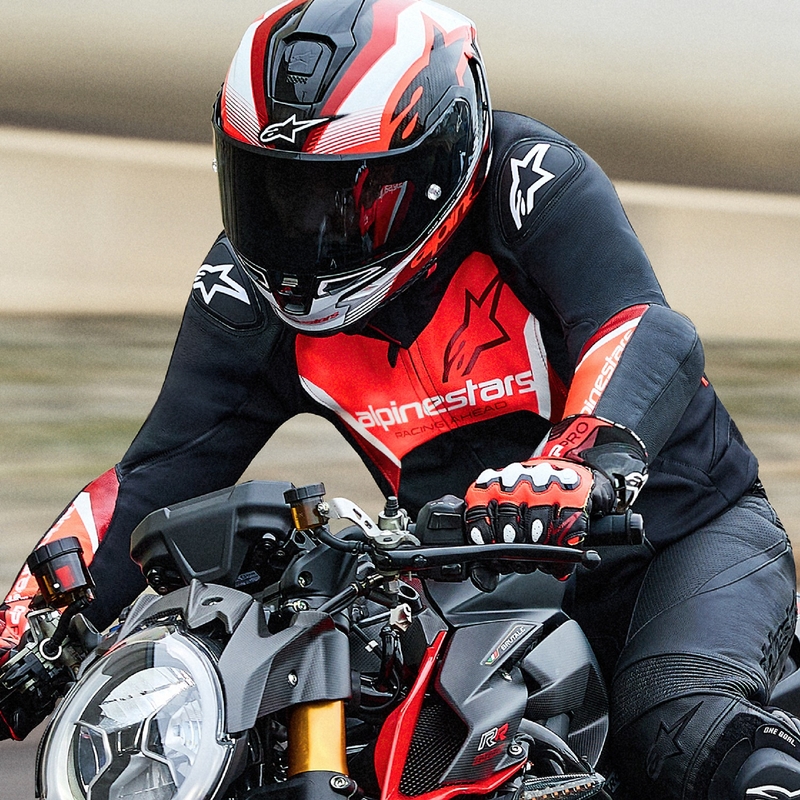 Usnjena motoristična jakna Alpinestars Faster 3 črno-fluo rdeča