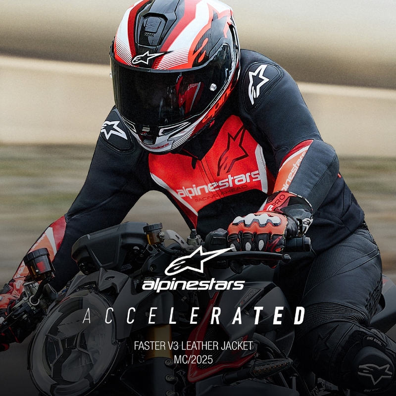 Usnjena motoristična jakna Alpinestars Faster 3 črno-fluo rdeča