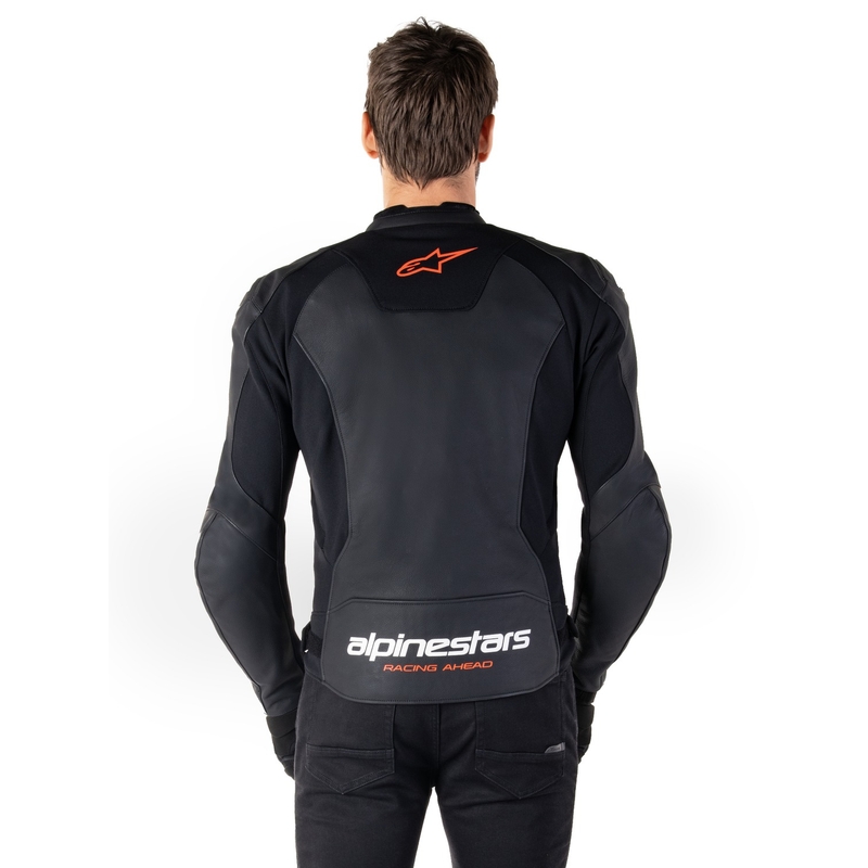 Usnjena motoristična jakna Alpinestars Faster 3 črno-fluo rdeča