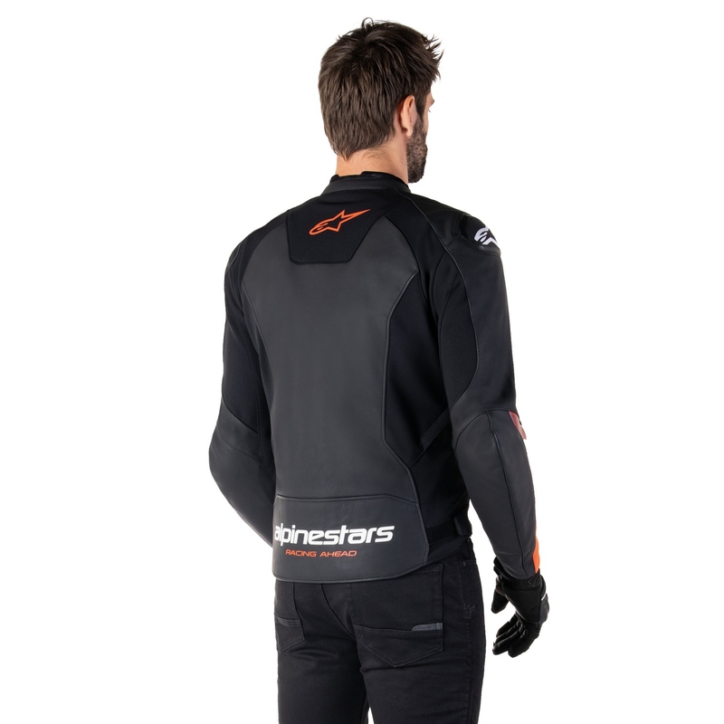 Usnjena motoristična jakna Alpinestars Faster 3 črno-fluo rdeča