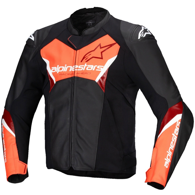 Usnjena motoristična jakna Alpinestars Faster 3 črno-fluo rdeča