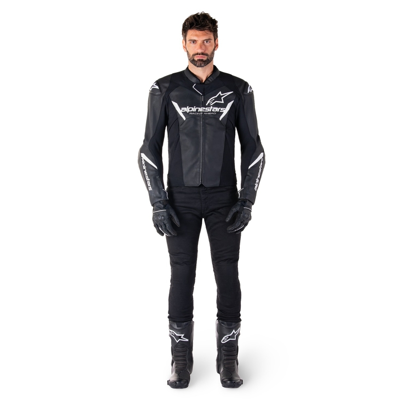 Usnjena motoristična jakna Alpinestars Faster 3 črno-bela