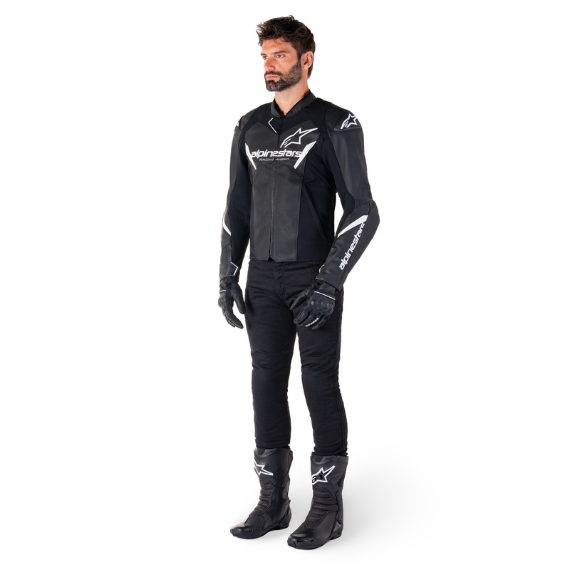 Usnjena motoristična jakna Alpinestars Faster 3 črno-bela