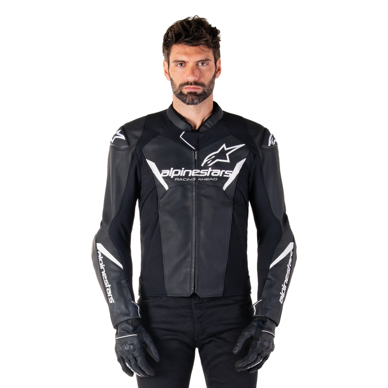 Usnjena motoristična jakna Alpinestars Faster 3 črno-bela