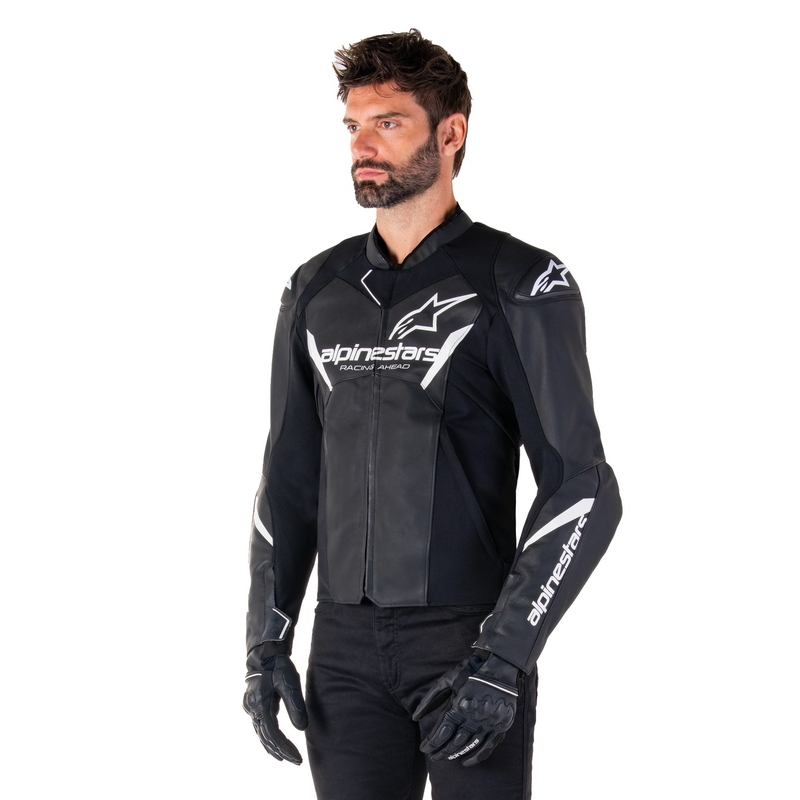 Usnjena motoristična jakna Alpinestars Faster 3 črno-bela