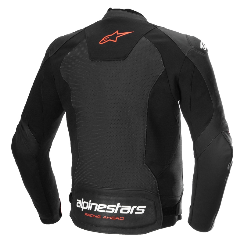 Usnjena motoristična jakna Alpinestars Faster 3 Airflow črno-fluo rdeča