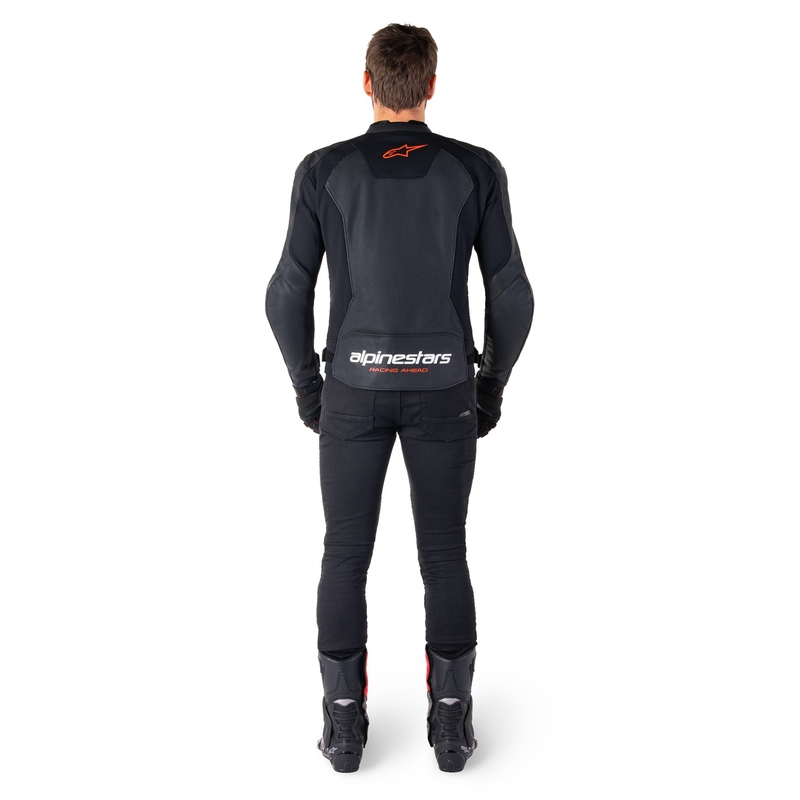 Usnjena motoristična jakna Alpinestars Faster 3 Airflow črno-fluo rdeča