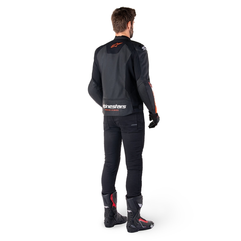 Usnjena motoristična jakna Alpinestars Faster 3 Airflow črno-fluo rdeča