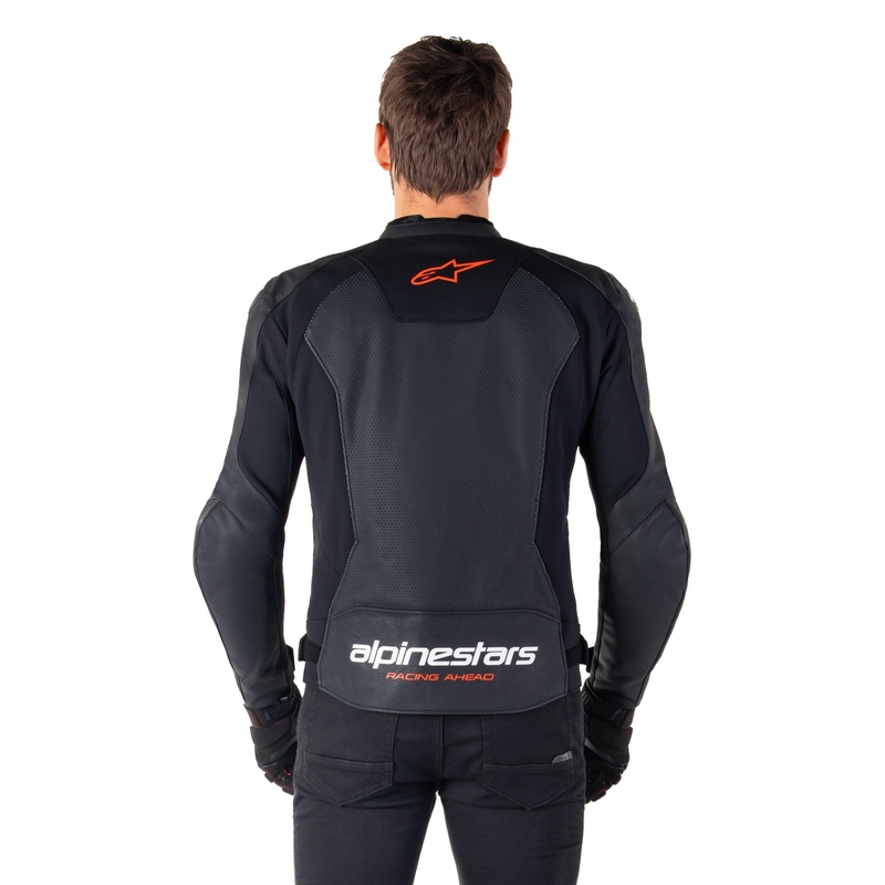 Usnjena motoristična jakna Alpinestars Faster 3 Airflow črno-fluo rdeča