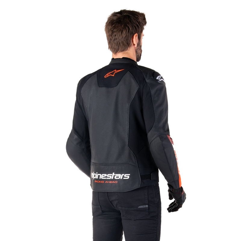 Usnjena motoristična jakna Alpinestars Faster 3 Airflow črno-fluo rdeča