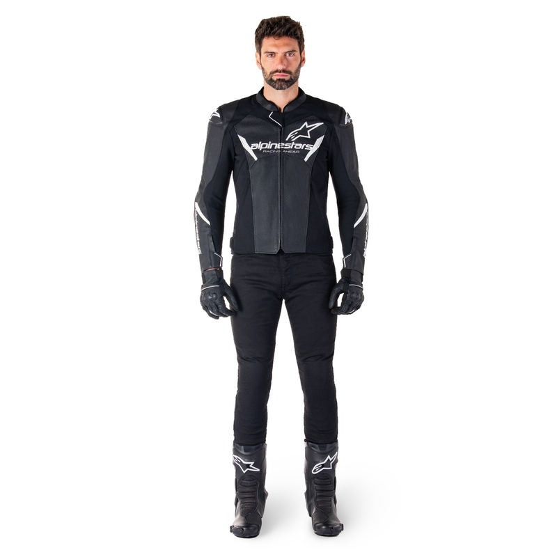 Usnjena motoristična jakna Alpinestars Faster 3 Airflow črno-bela