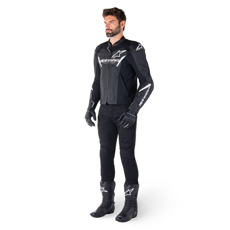 Usnjena motoristična jakna Alpinestars Faster 3 Airflow črno-bela