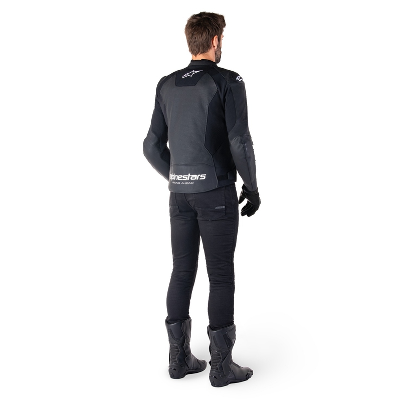 Usnjena motoristična jakna Alpinestars Faster 3 Airflow črno-bela