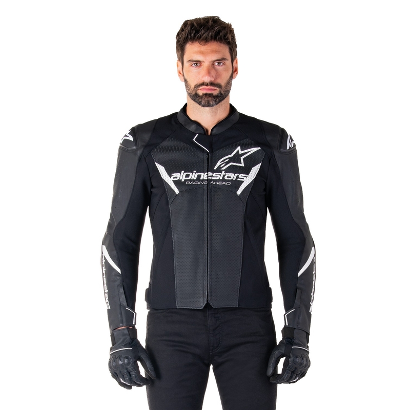 Usnjena motoristična jakna Alpinestars Faster 3 Airflow črno-bela