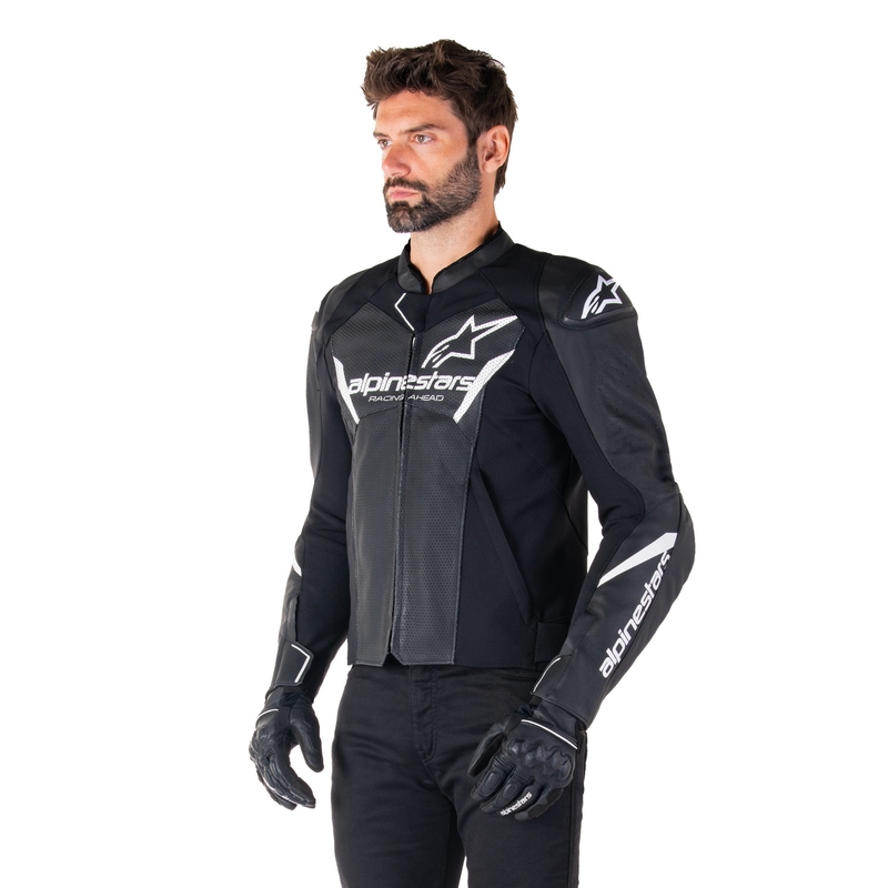 Usnjena motoristična jakna Alpinestars Faster 3 Airflow črno-bela