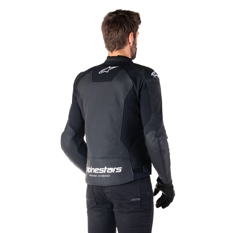 Usnjena motoristična jakna Alpinestars Faster 3 Airflow črno-bela