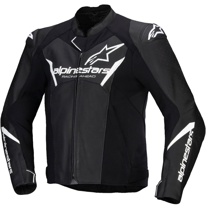 Usnjena motoristična jakna Alpinestars Faster 3 Airflow črno-bela
