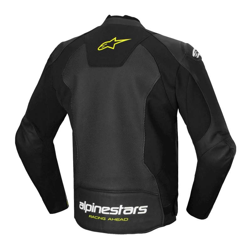 Usnjena motoristična jakna Alpinestars Faster 3 Airflow črno-belo-rumena