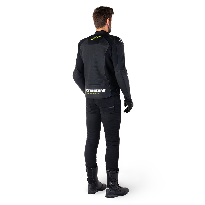 Usnjena motoristična jakna Alpinestars Faster 3 Airflow črno-belo-rumena