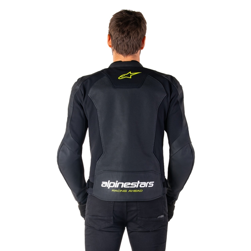 Usnjena motoristična jakna Alpinestars Faster 3 Airflow črno-belo-rumena