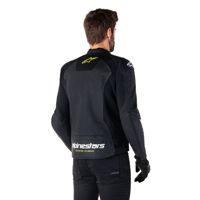 Usnjena motoristična jakna Alpinestars Faster 3 Airflow črno-belo-rumena