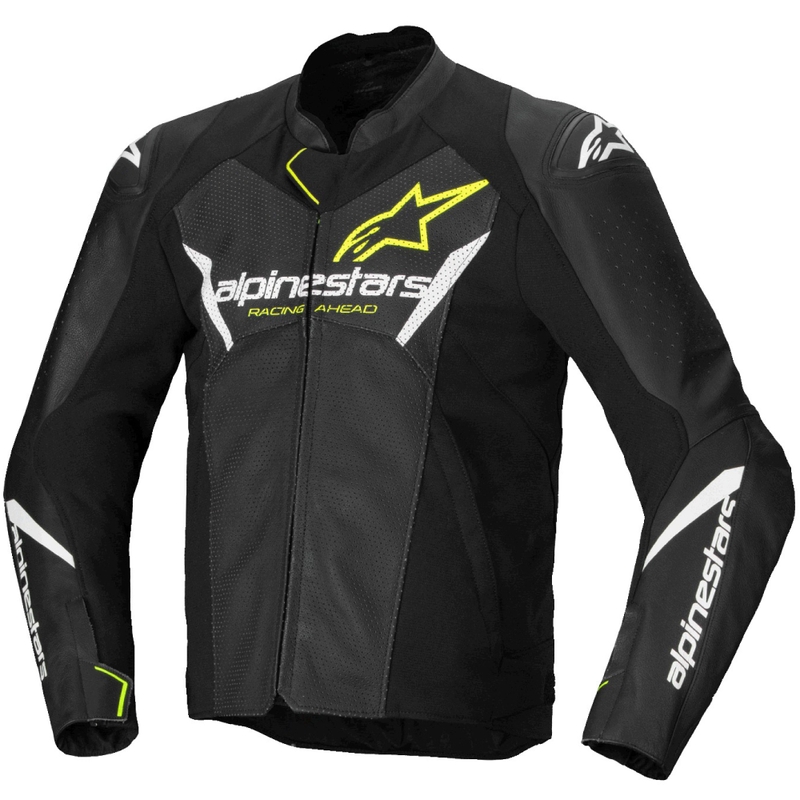 Usnjena motoristična jakna Alpinestars Faster 3 Airflow črno-belo-rumena