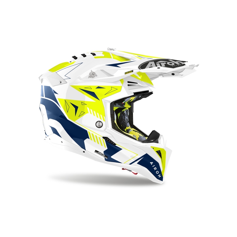 Motokros čelada Airoh Aviator 3 Spin rumeno-modra