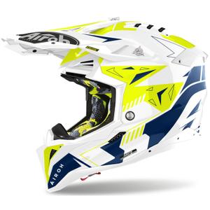 Motokros čelada Airoh Aviator 3 Spin rumeno-modra