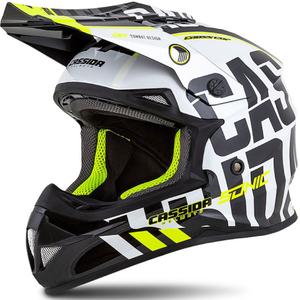 Cassida Cross Cup Sonic Motokros čelada črno-bela-fluo rumena