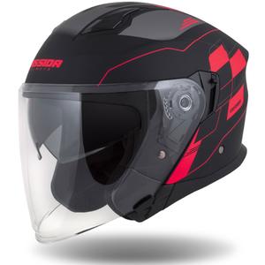 Cassida Jet Tech Roxor odprta motoristična čelada črno-siva-fluo rdeča mat
