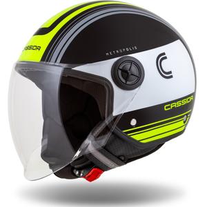 Cassida Handy Metropolis Črno-bela-fluo rumeno-siva odprta motoristična čelada