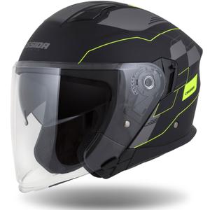 Cassida Jet Tech Roxor odprta motoristična čelada črno-sivo-fluo rumena mat razprodaja