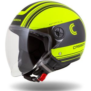 Cassida Handy Metropolis Safety fluo rumeno-črno-odsevna siva odprta motoristična čelada