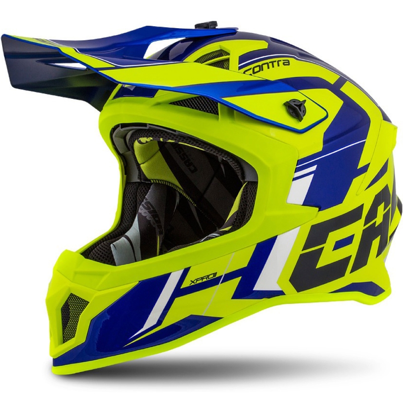 Motokros čelada Cassida Cross Pro II Contra fluo rumeno-modro-bela