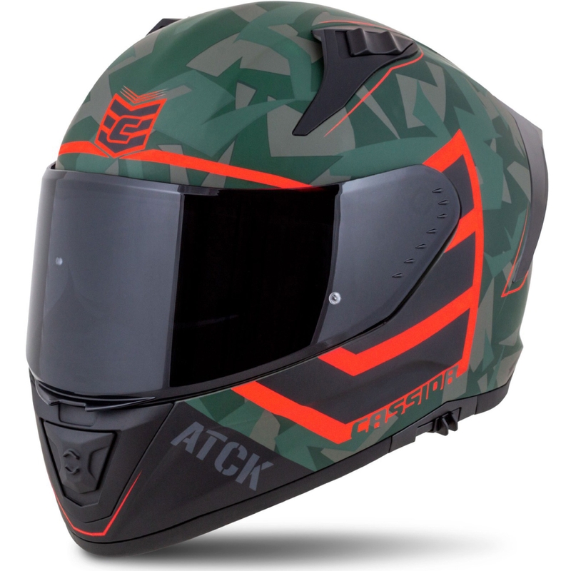 Integralna motoristična čelada Cassida Aero ATCK camo zelena-črna-siva-oranžna