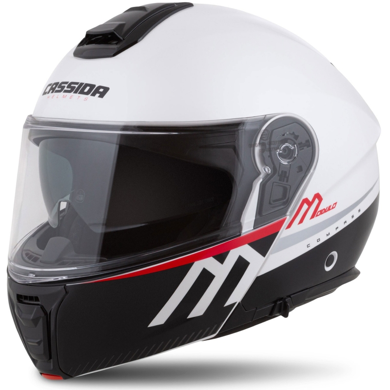 Cassida Modulo 2.1 Compass Flip Up motoristična čelada biserno bela-črna-rdeča-srebrna