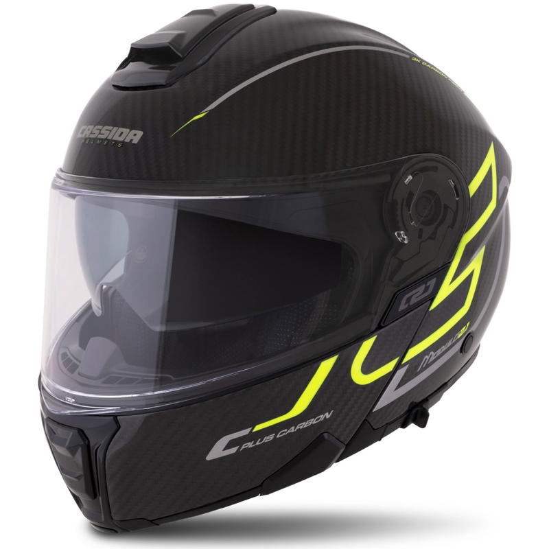 Preklopna čelada Cassida Modulo 2.1 Plus Carbon fluo rumeno-srebrno-črna