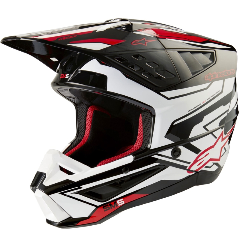 Alpinestars S-M5 Action 2 motokros čelada črno-bela-fluo rdeča