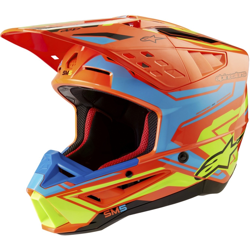 Motokros čelada Alpinestars S-M5 Action 2 fluo oranžna-svetlo modra-fluo rumena