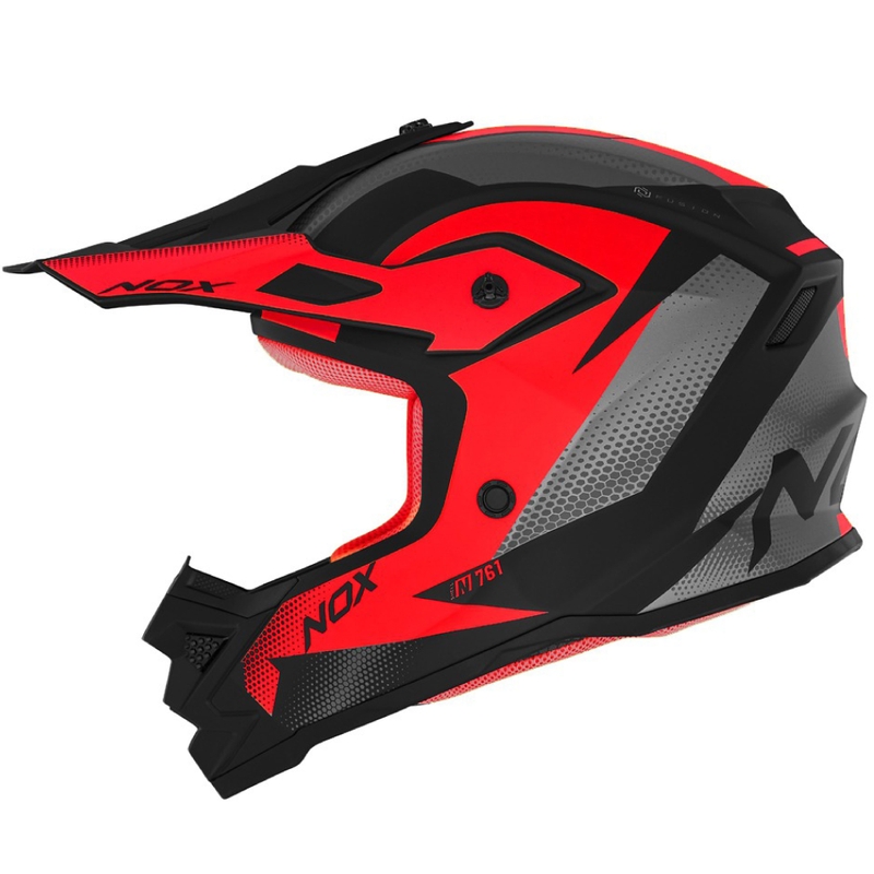 Otroška motokros čelada NOX N761 MX fluo rdeča-črna-siva