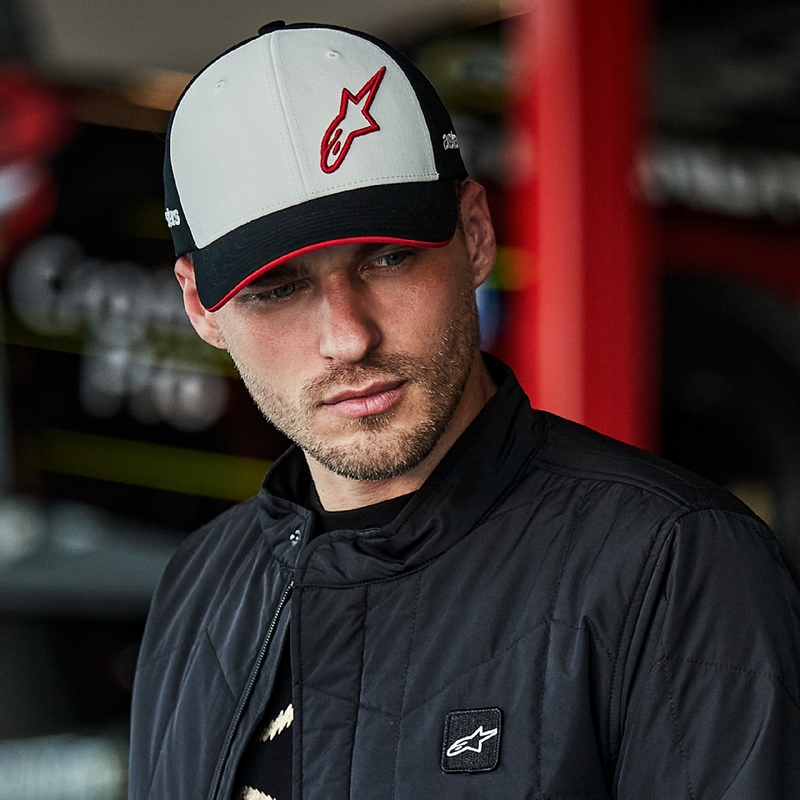 Kapa Alpinestars Sessionized Snapback belo-črno-rdeča