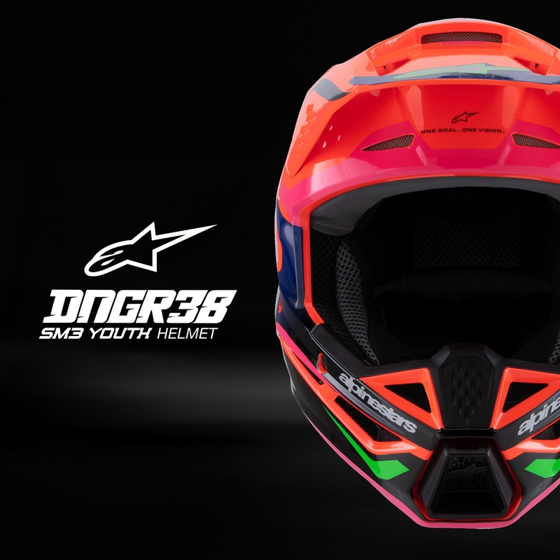 Otroška motokros čelada Alpinestars S-M3 HAIDEN DEEGAN fluo oranžna-vijolična-roza-zelena