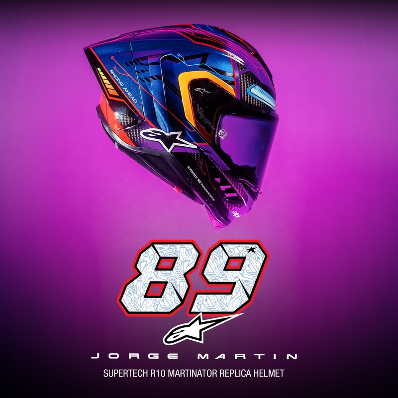 Alpinestars Supertech R-10 Limited Edition Martinator Jorge Martin Integral motoristična čelada modra-vijolična-rdeča-rumena
