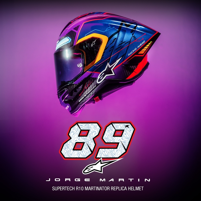 Alpinestars Supertech R-10 Limited Edition Martinator Jorge Martin Integral motoristična čelada modra-vijolična-rdeča-rumena
