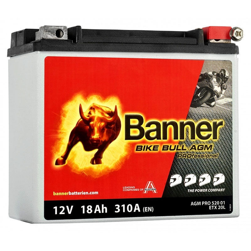 Motoristična baterija brez vzdrževanja Banner Bike Bull AGM PRO 520 01/BETX20L - ETX20L 12V, 18Ah, 310A