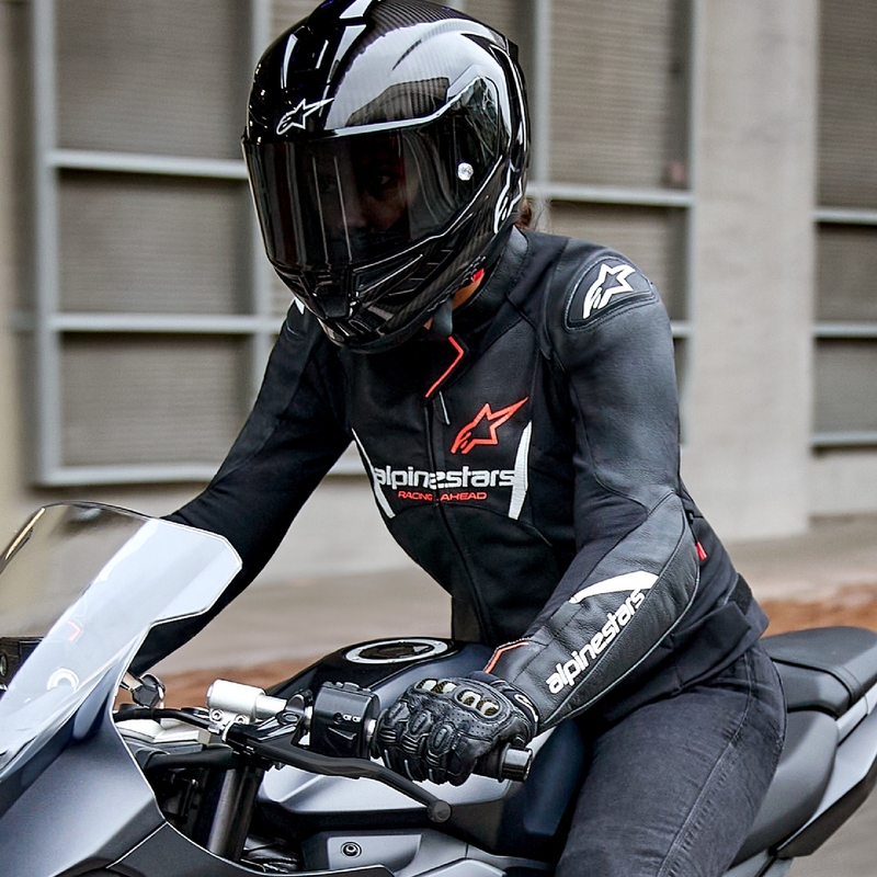 Ženska usnjena motoristična jakna Alpinestars Stella Faster 3 črno-bela-fluo rdeča