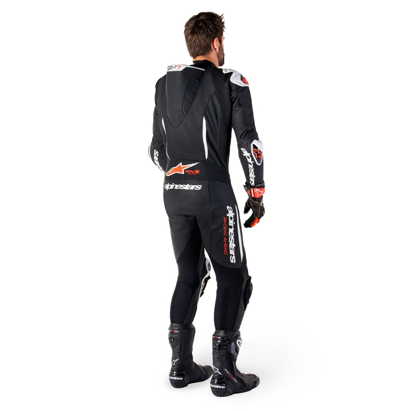 Alpinestars GP-R7 Tech-Air pripravljena/kompatibilna enodelna usnjena motoristična obleka črno-bela-fluo rdeča