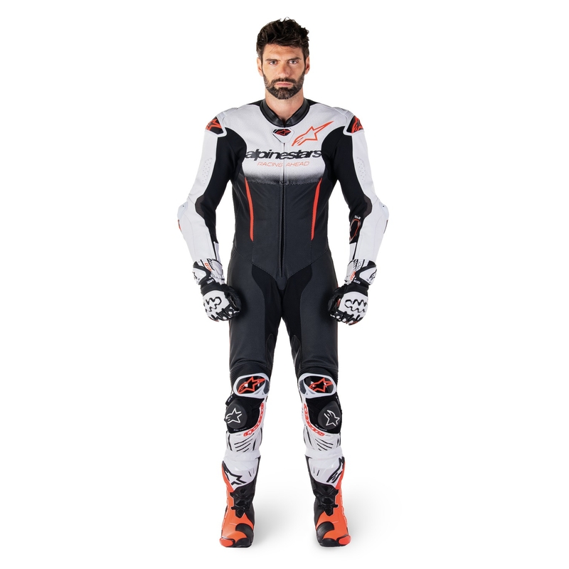 Alpinestars GP-R7 Tech-Air Ready/kompatibilna enodelna usnjena obleka bela-črna-fluo rdeča